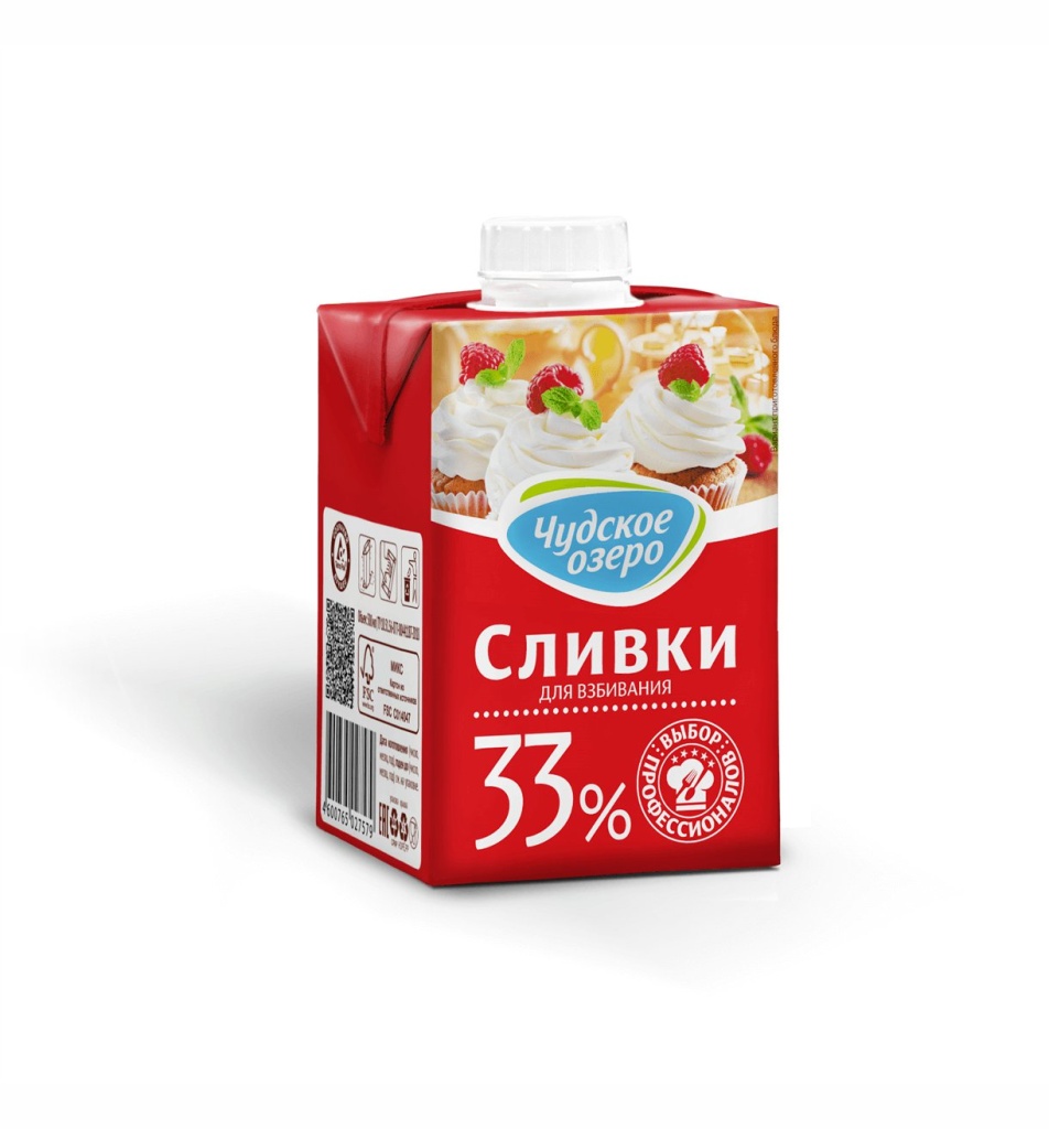 Крем сливочный ультрапастеризованный "Сливки для взбивания" 33% 500мл TBA Sq "Чудское озеро" (Союз)