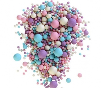 Драже зерновое взорванные зерна риса в цветной кондит.глаз. (голуб,сирен,розов) №298М