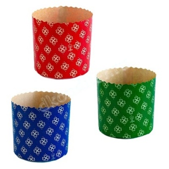 Форма для куличей 70/85 PANETTONE RED BLUE GREEN Золотой цветок на синем, красном и зеленом фоне (короб 3000 шт.) 150 шт/туба