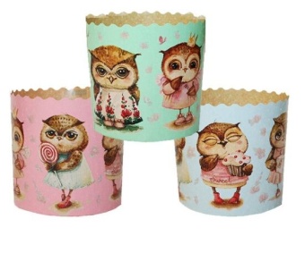 Форма бум.для кулича d70*h60мм Совушки (2000шт)  100шт/туба