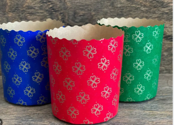 Форма для куличей 70/60 PANETTONE RED BLUE GREEN Золотой цветок на синем, красном и зеленом фоне (короб 2000 шт.) 100 шт/туба